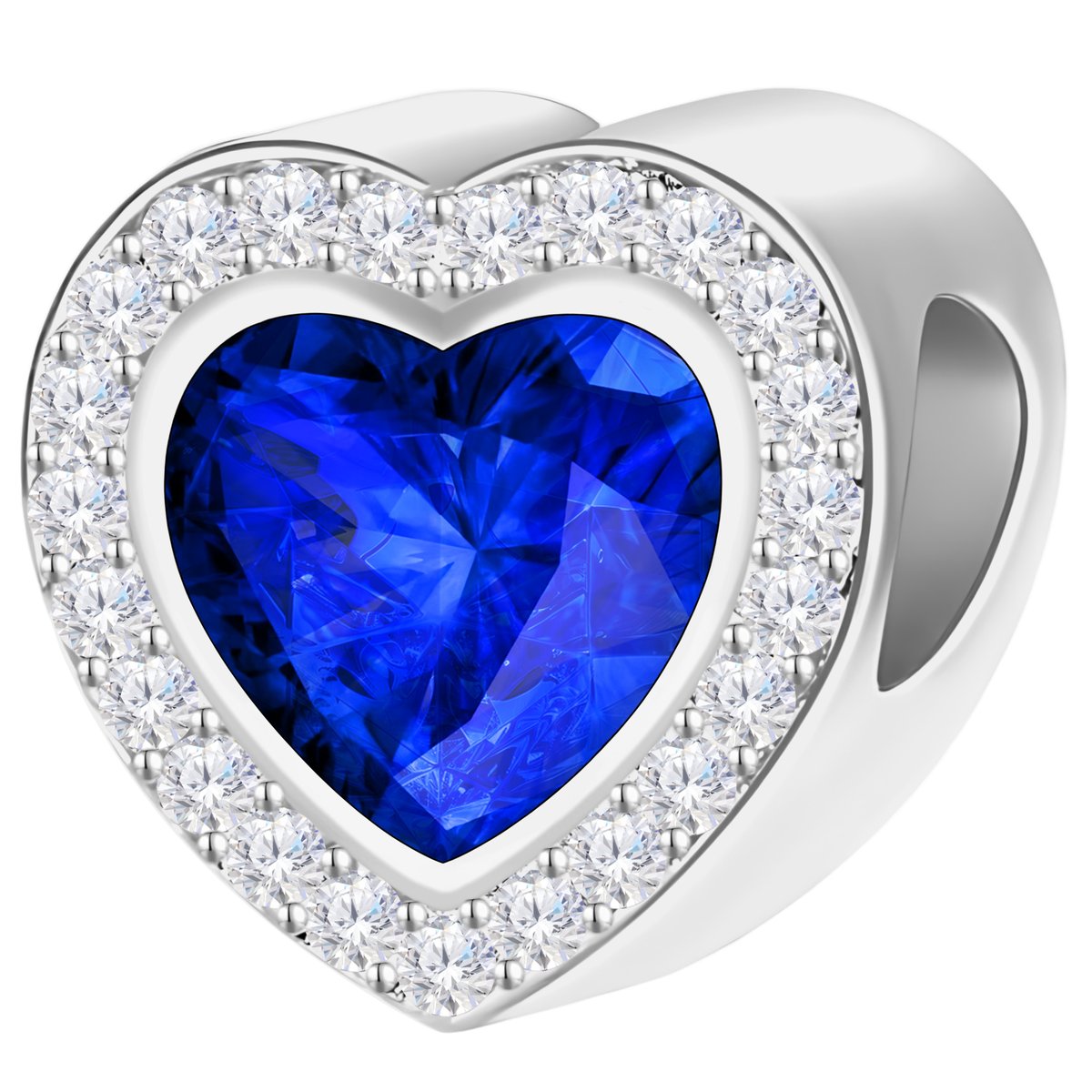 Charms Srebrny 925 Niebieskie Serce Kryształ z Cyrkoniami Serduszko Love