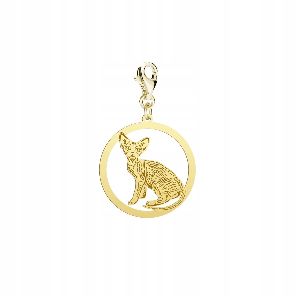 Charms Złoty z Kotem Devon Rex 925 Prezent Biżuteria Kobieta DEDYKACJA