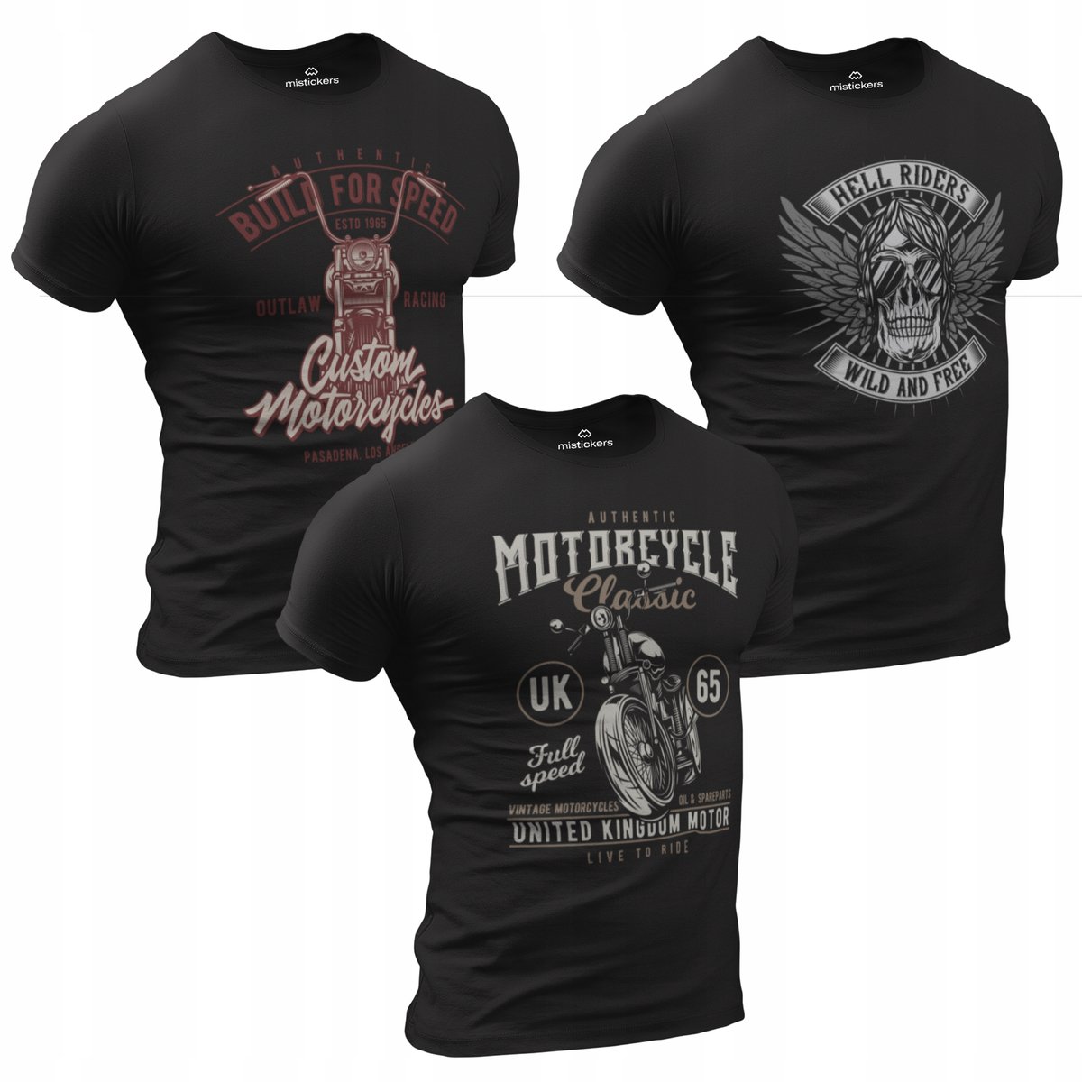Koszulki motocyklowe 3pak T-shirt męski zestaw komplet 100% bawełniane 3szt