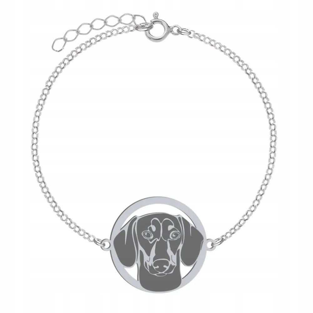 Bransoletka Srebrna z psem Jamnik Krótkowłosy 925 Prezent Kobieta GRAWER