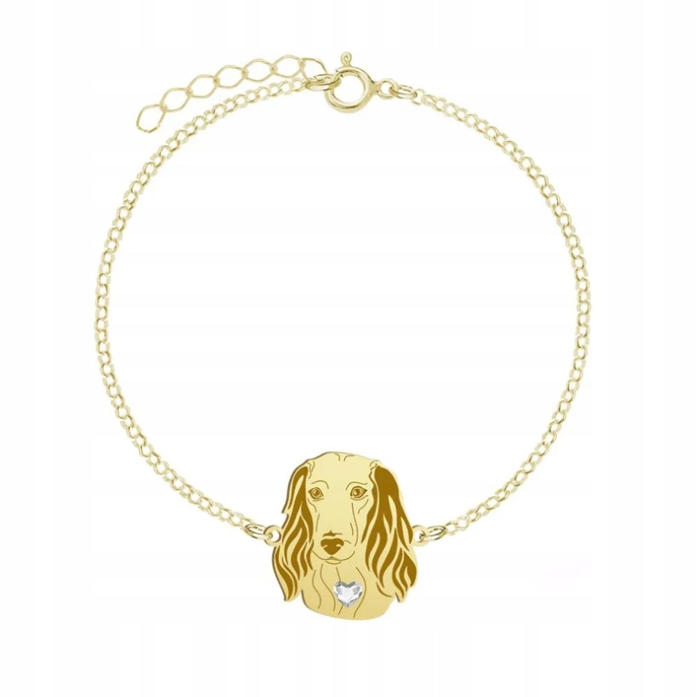 Bransoletka Złota Jamnik Długowłosy 925 Łańcuszek Kobieta GRAWER DEDYKACJA