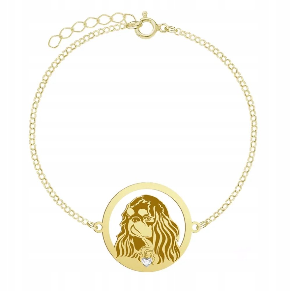 Bransoletka Złota z psem King Charles Spaniel 925 Prezent Kobieta GRAWER