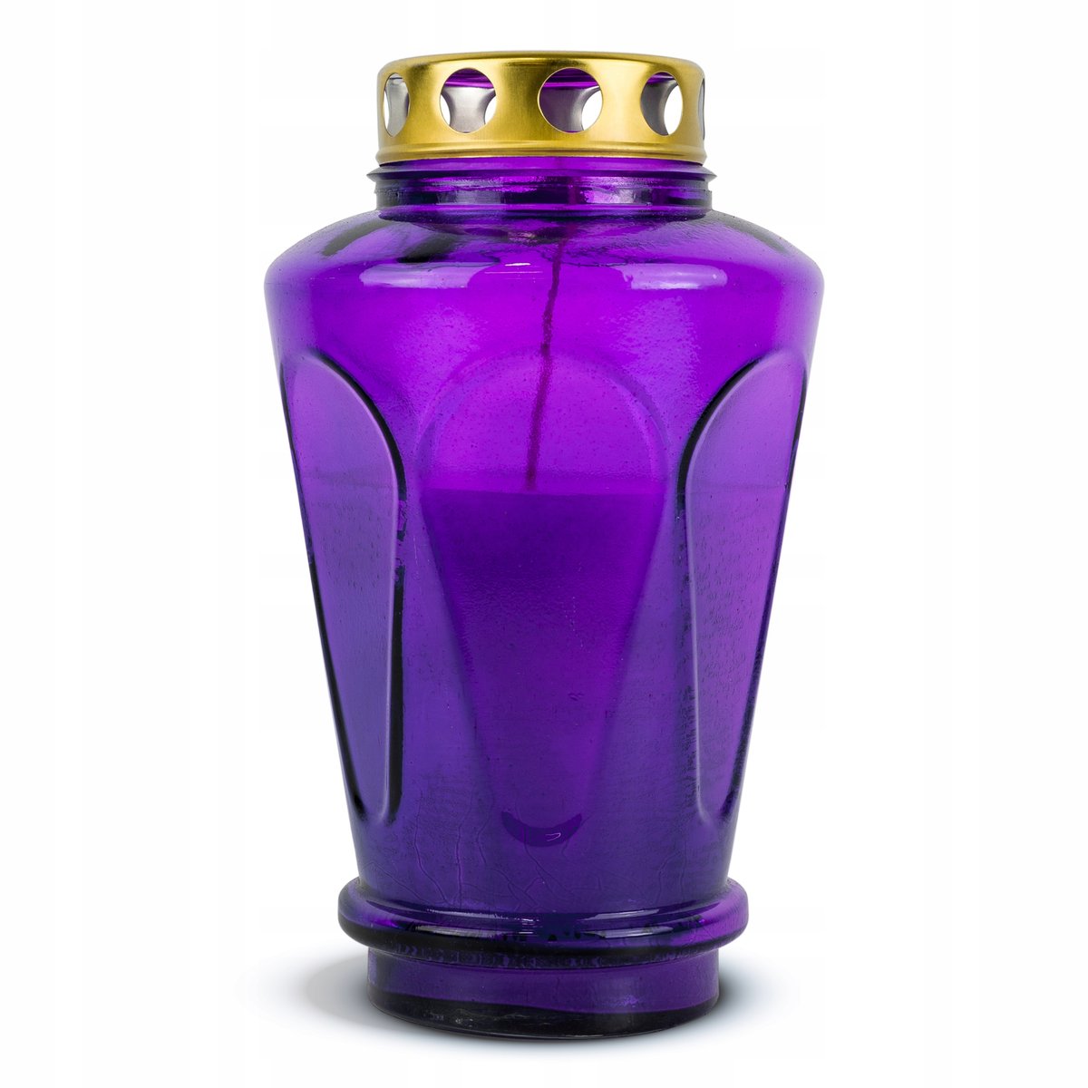 Duży Znicz Zalewany 21 cm Fioletowy DP19sL Szklany Znicz Zalewany z Kapturk