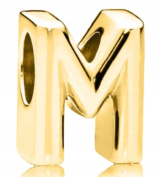 Charms złoty Literka M Litera M zawieszka do bransoletki beads srebro 925