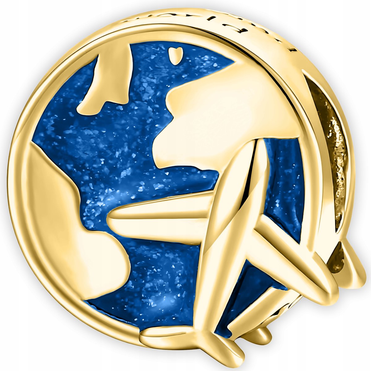 ZŁOTY CHARMS z Samolotem POZŁACANY 585 Niebieski Koralik Samolot SREBRO 925