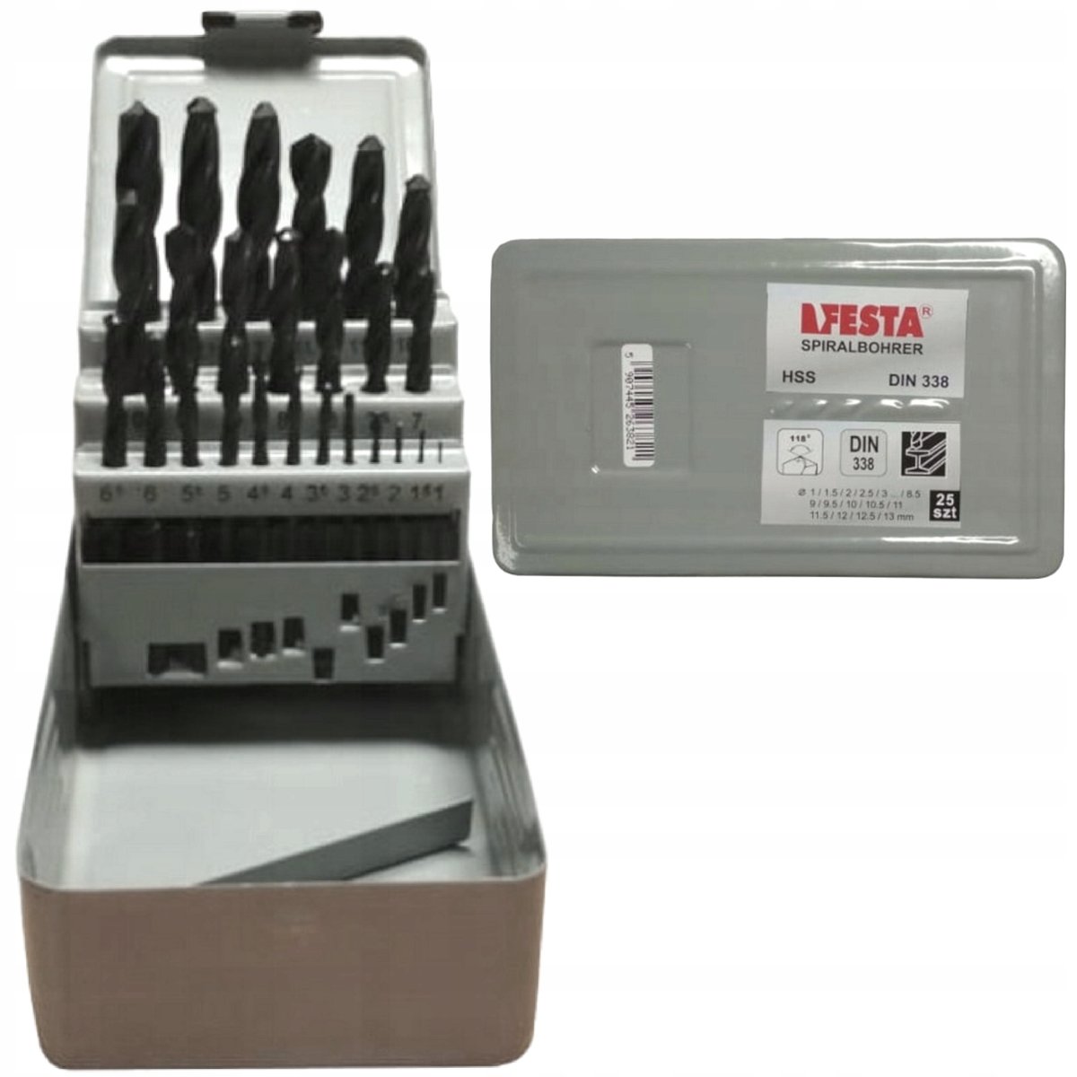Komplet Zestaw Wierteł do Metalu FESTA DIN 338 HSS 1-13mm 25 e. PROFESIONAL