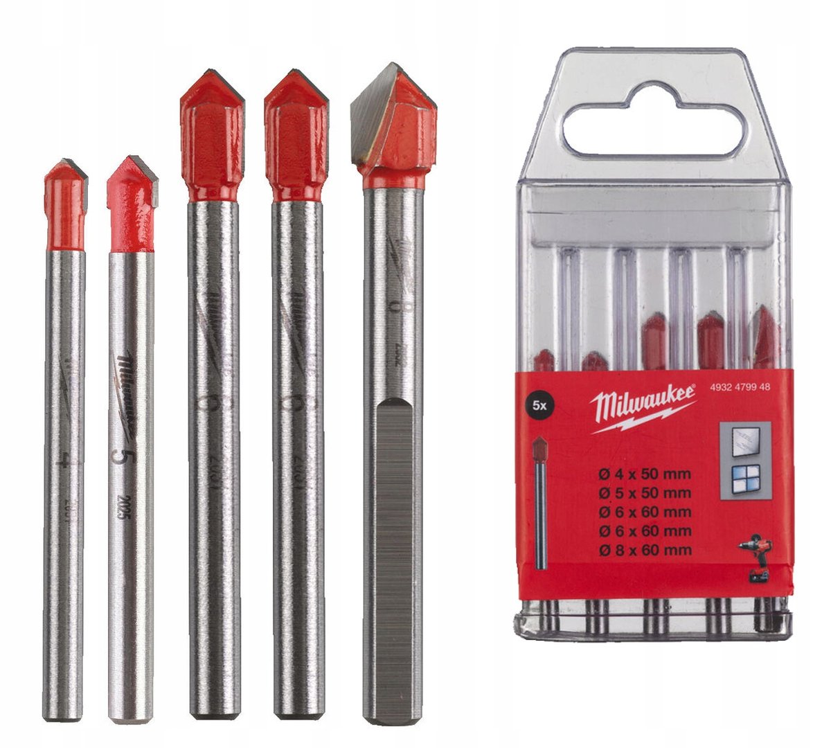 Wiertło wiertła do Gresu szkła 5szt 4 - 8mm. Milwaukee