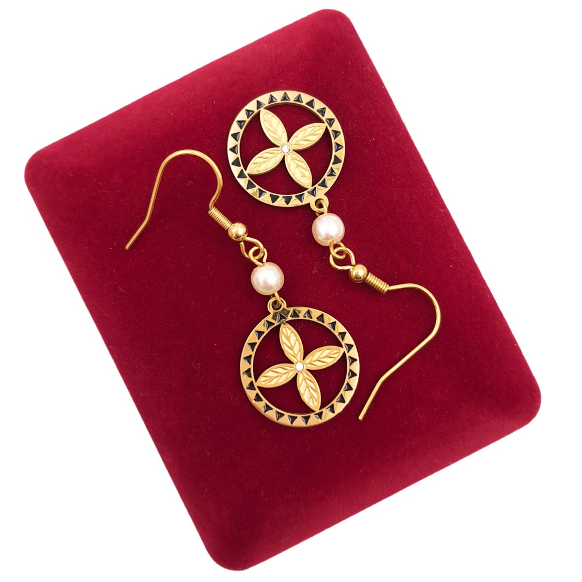 Kolczyki Koniczynka z Perełką - Pozłacane Stal chirurgiczna