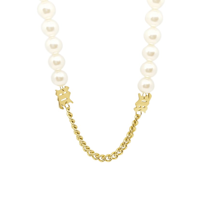 Celebrytka Naszyjnik z Perełkami i Łańcuszkiem - Pozłacana stal chirurgiczna