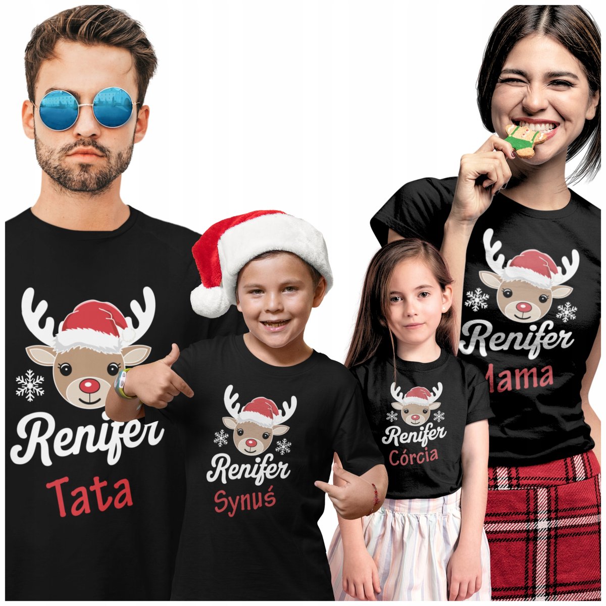 4 KOSZULKI ŚWIĄTECZNE ZESTAW CAŁEJ RODZINY RODZINY 2+2 RODZICE + DZIECI