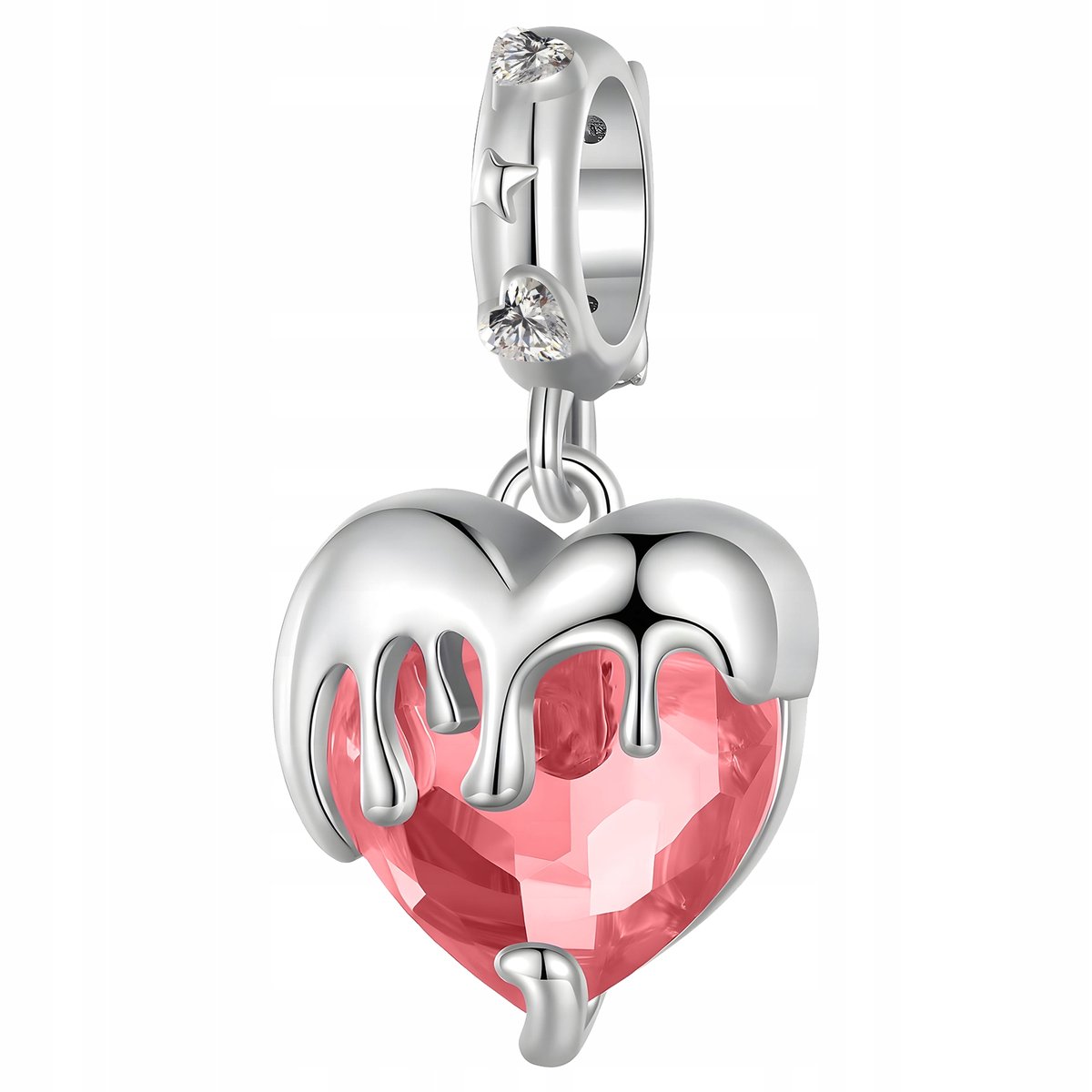 Srebrny Charms Wiszący Czerwone Serce Serduszko Cyrkonia Zawieszka Beads
