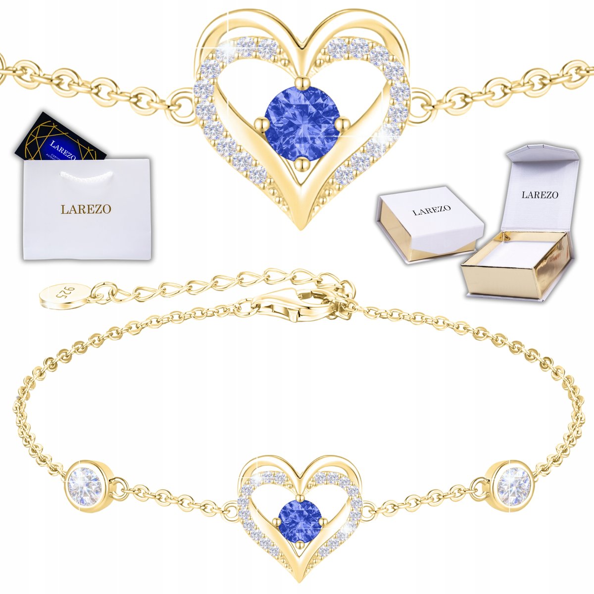 Złota Bransoletka Damska z Sercem POZŁACANA 585 Serce Kryształki SREBRO 925