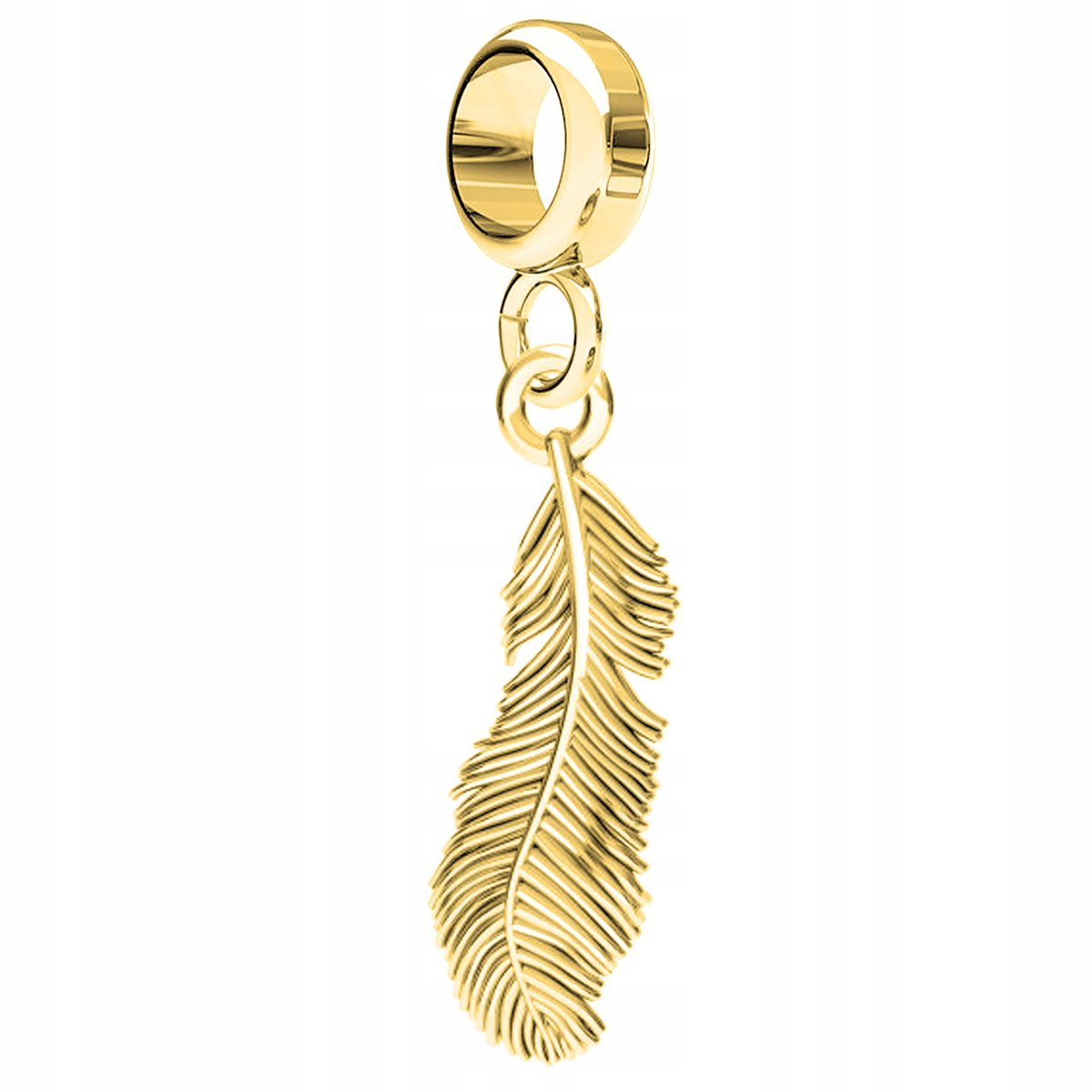 Charms złoty wiszący Piórko srebro 925