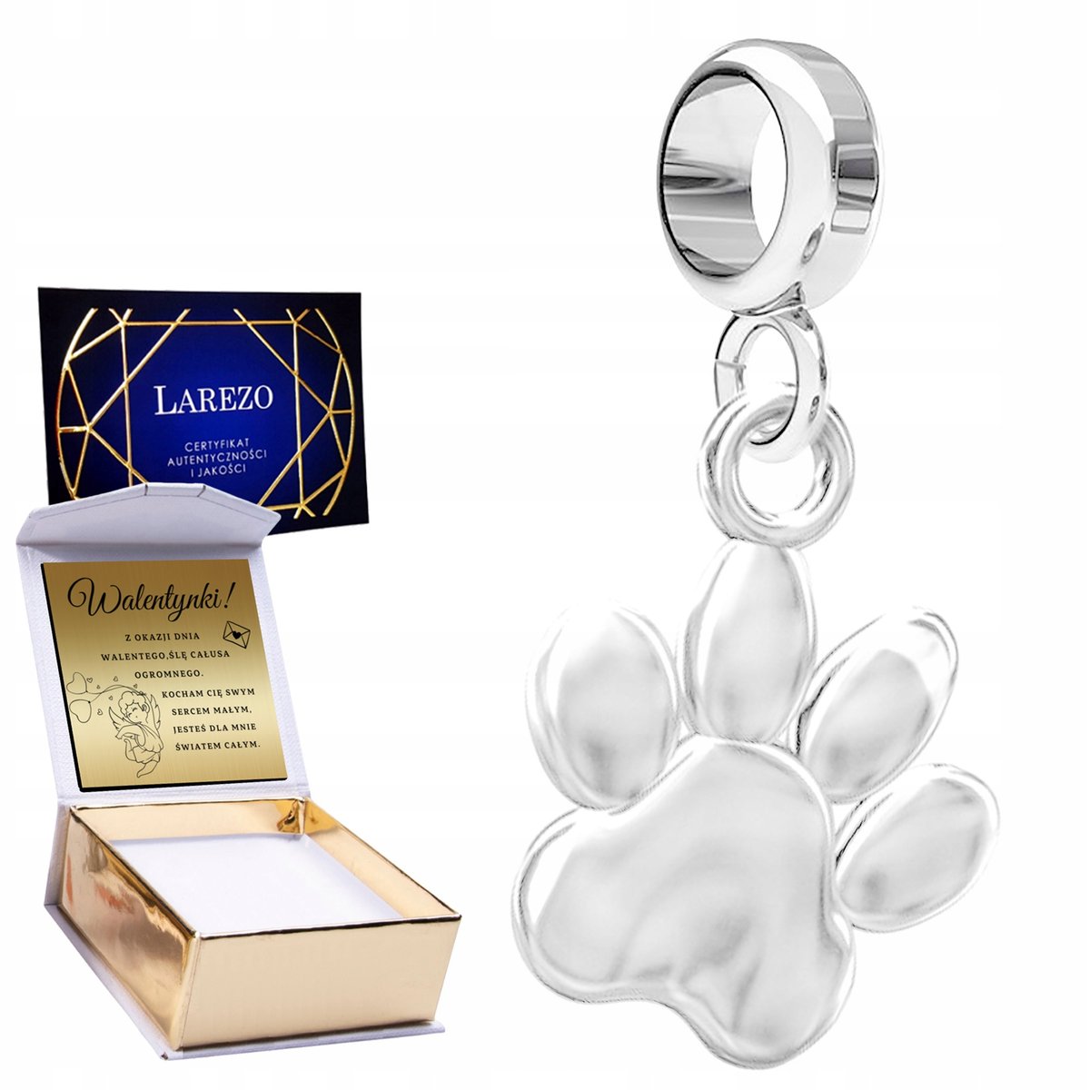 CHARMS SREBRNY 925 Wiszący Łapa Łapka Psa Pies Odcisk Łapy Łapki + GRAWER