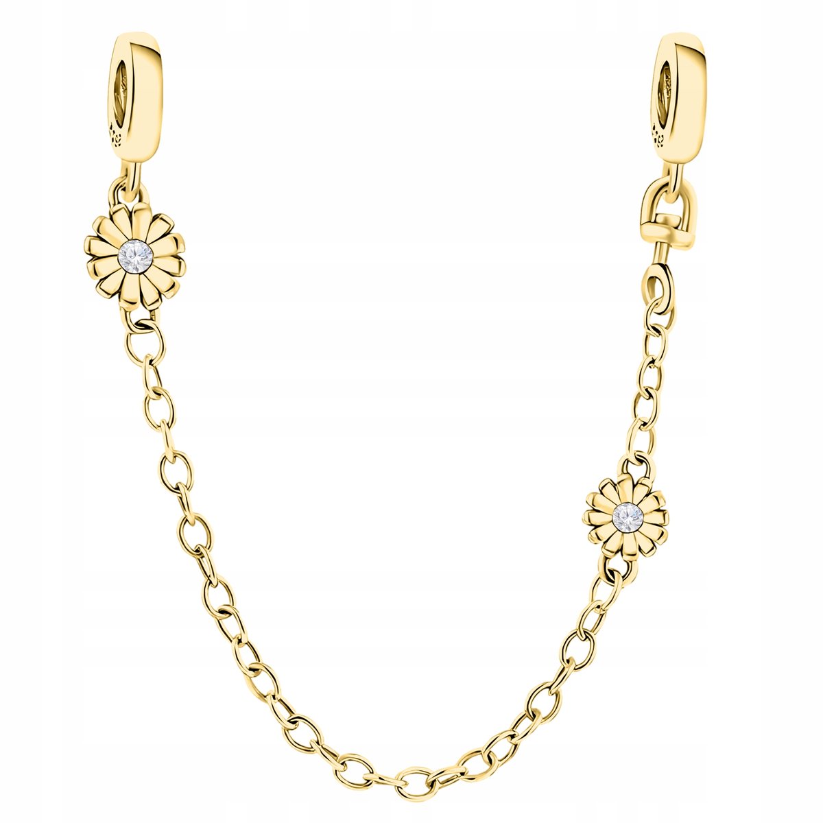 Łańcuszek Zabezpieczający Charms Złoty 925 Kwiat Kwiatek z Cyrkoniami 10cm