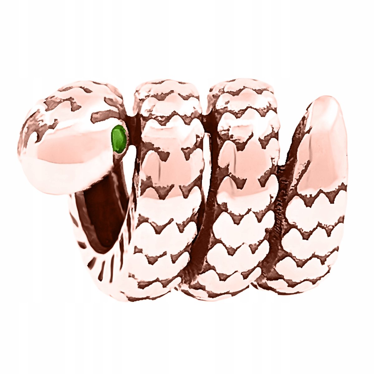 Lśniący CHARMS 925 Wąż Żmija Zwierzę Snake Zielona Cyrkonia Pozłacany 18K