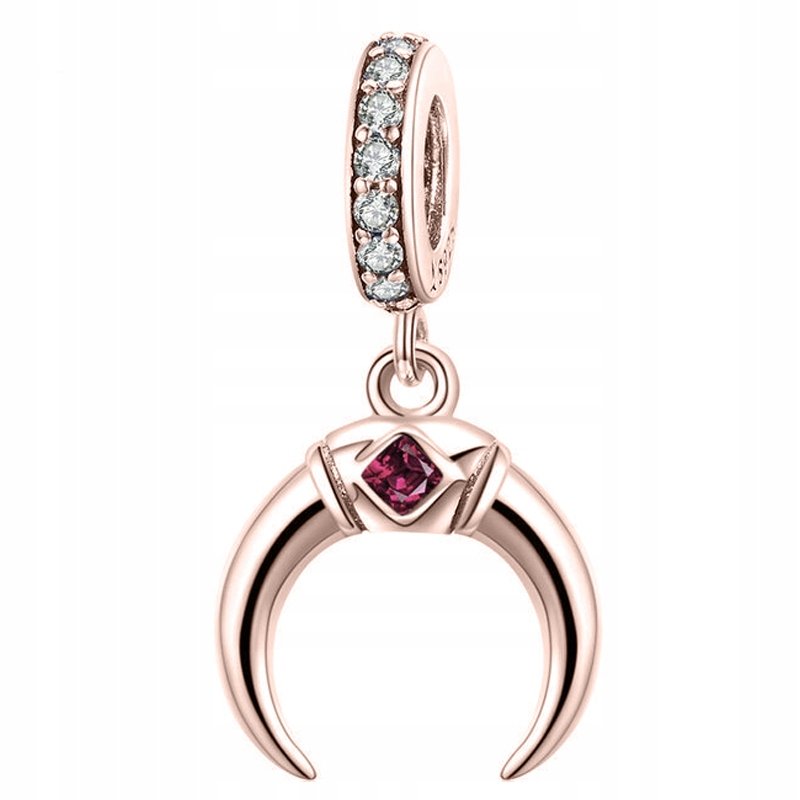 Charms Księżyc Cyrkonia różowe złoto srebro 925