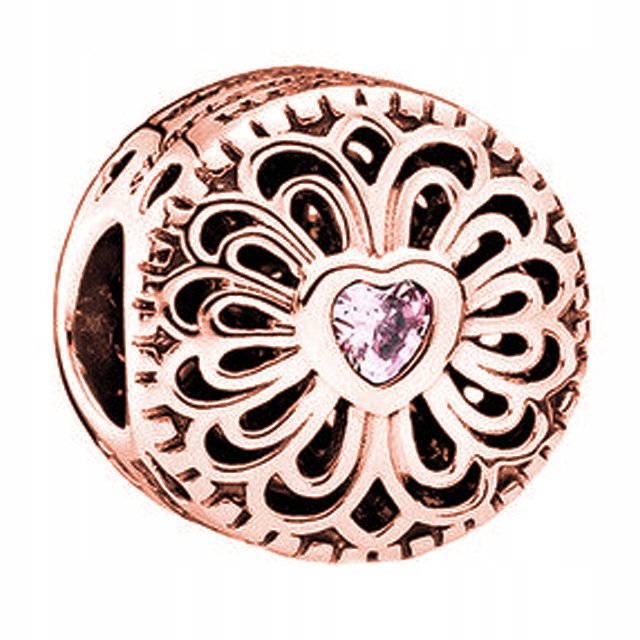 Charms Kwiatek Różowe Serce złoto srebro