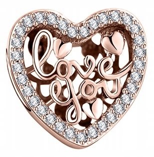 Charms Srebrny Serce Love You zawieszka Rose 925