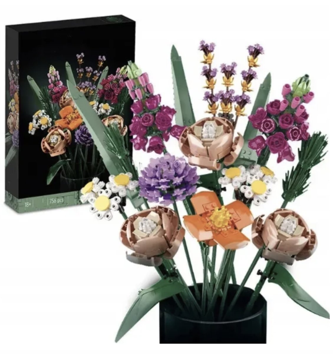 Klocki Konstrukcyjne Kolorowy Bukiet Kwiatów Do Ułożenia 756 Klocków Icons
