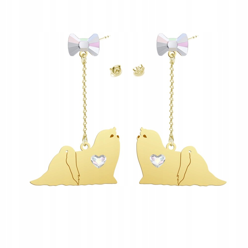 Kolczyki Złote z psem Maltańczyk 925 Biżuteria Kobieta Prezent GRAWER