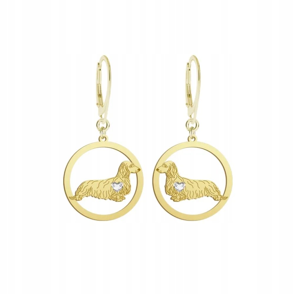 Kolczyki Złote z Jamnik Długowłosy 925 Prezent Biżuteria GRAWER DEDYKACJA