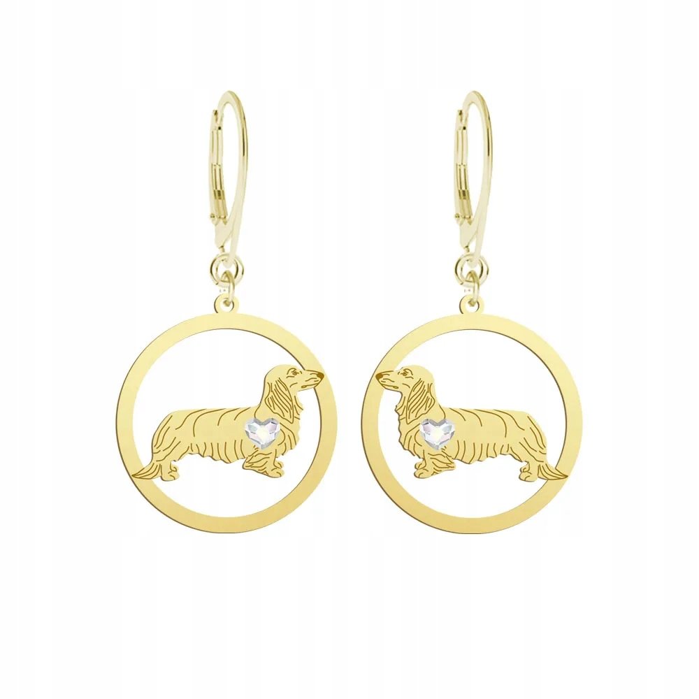 Kolczyki Złote Jamnik Długowłosy 925 Prezent Biżuteria Kobieta GRAWER