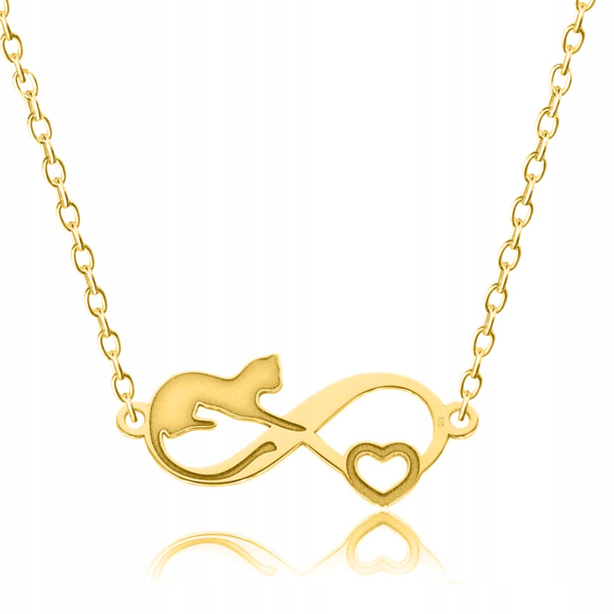 Łańcuszek złoty naszyjnik 925 Kot Kotek Serce