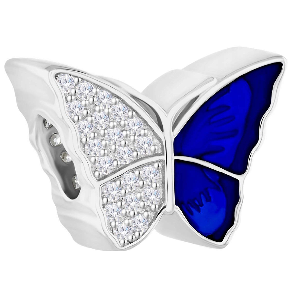 Charms Srebrny 925 Niebieski Motyl z Cyrkoniami Lśniący Motylek Kryształki