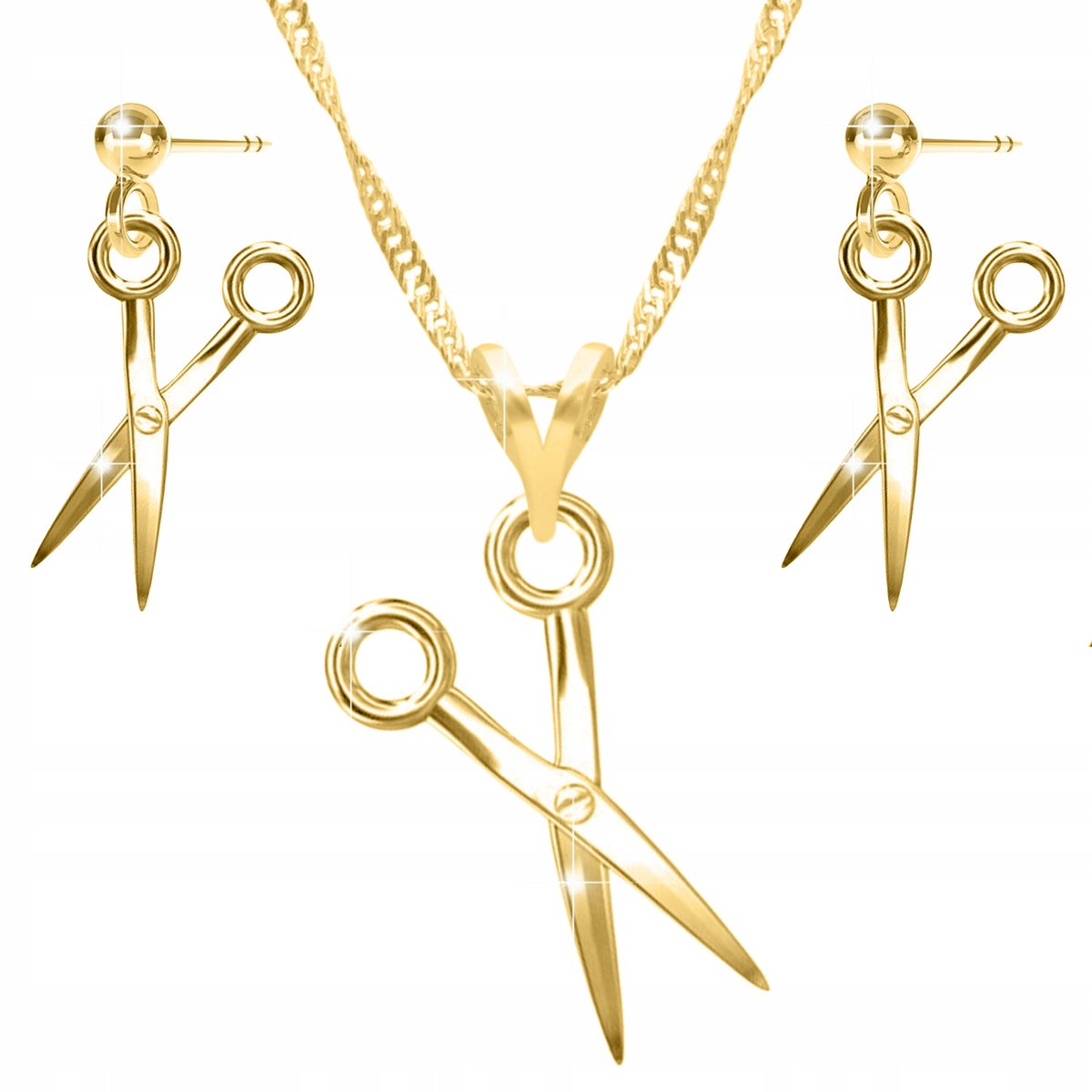 Zestaw Złoty Naszyjnik + Złote Kolczyki na Sztyftcie Nożyczki Nożyce srebro