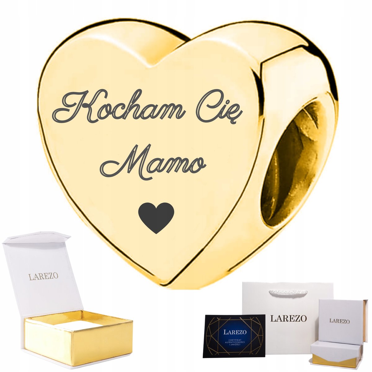 CHARMS złoty KOCHAM CIĘ MAMO love srebro 925 serce z grawerem dla mamy