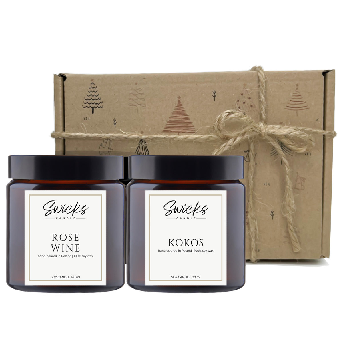 Zestaw prezent na święta świeczki sojowe 2x120ml ROSE WINE, KOKOS