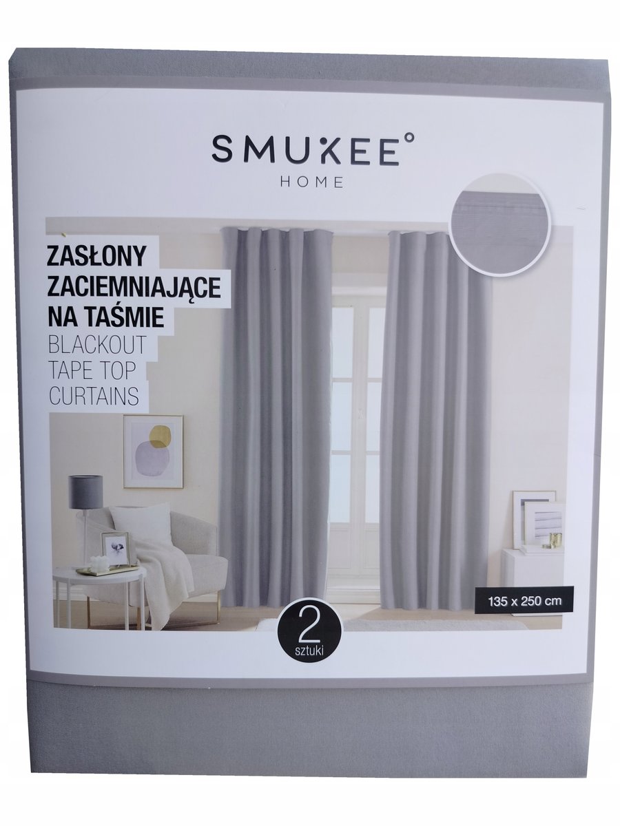 Zasłony na taśmie Smukee 135x250 zaciemniające szare model: 353/5