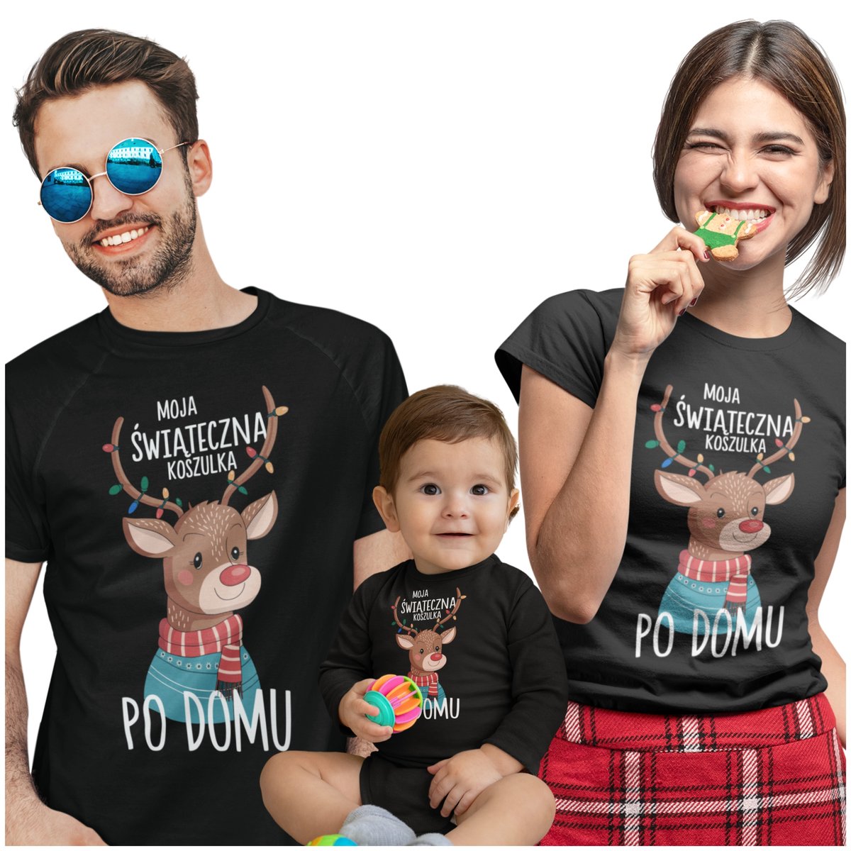 3 KOSZULKI ŚWIĄTECZNE ZESTAW DLA CAŁEJ RODZINY RODZINY 2+1 RODZICE DZIECKO