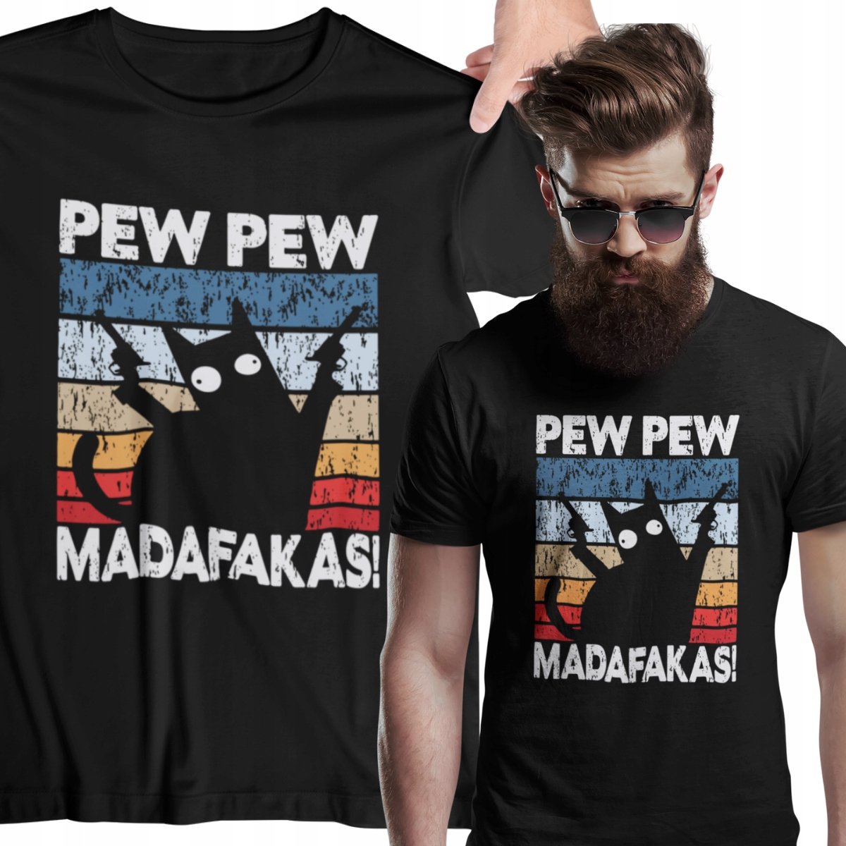 KOSZULKA Z KOTEM PEW PEW MADAFAKAS ŚMIESZNA 16-99