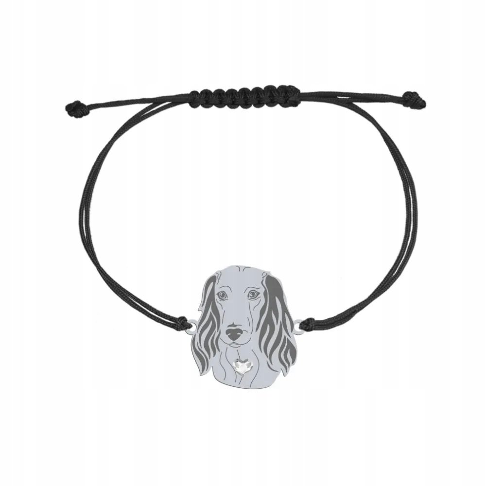 Bransoletka Srebrna Jamnik Długowłosy 925 Sznurek Kobieta Biżuteria GRAWER