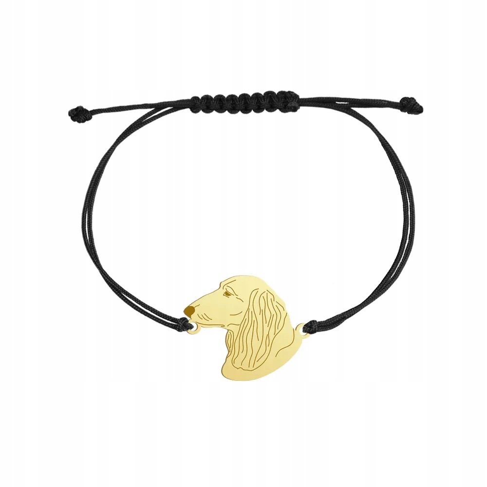 Bransoletka Złota Jamnik Długowłosy 925 Sznurek Biżuteria Kobieta GRAWER