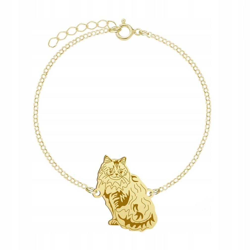 Bransoletka Złota Kot Norweski Leśny 925 Prezent Kobieta Biżuteria GRAWER