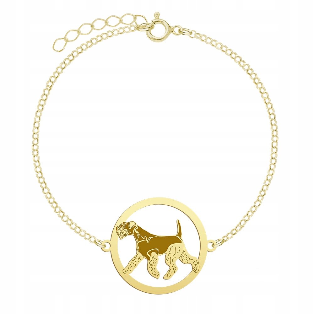Bransoletka Złota z psem Lakeland Terrier 925 Prezent Łańcuszek GRAWER