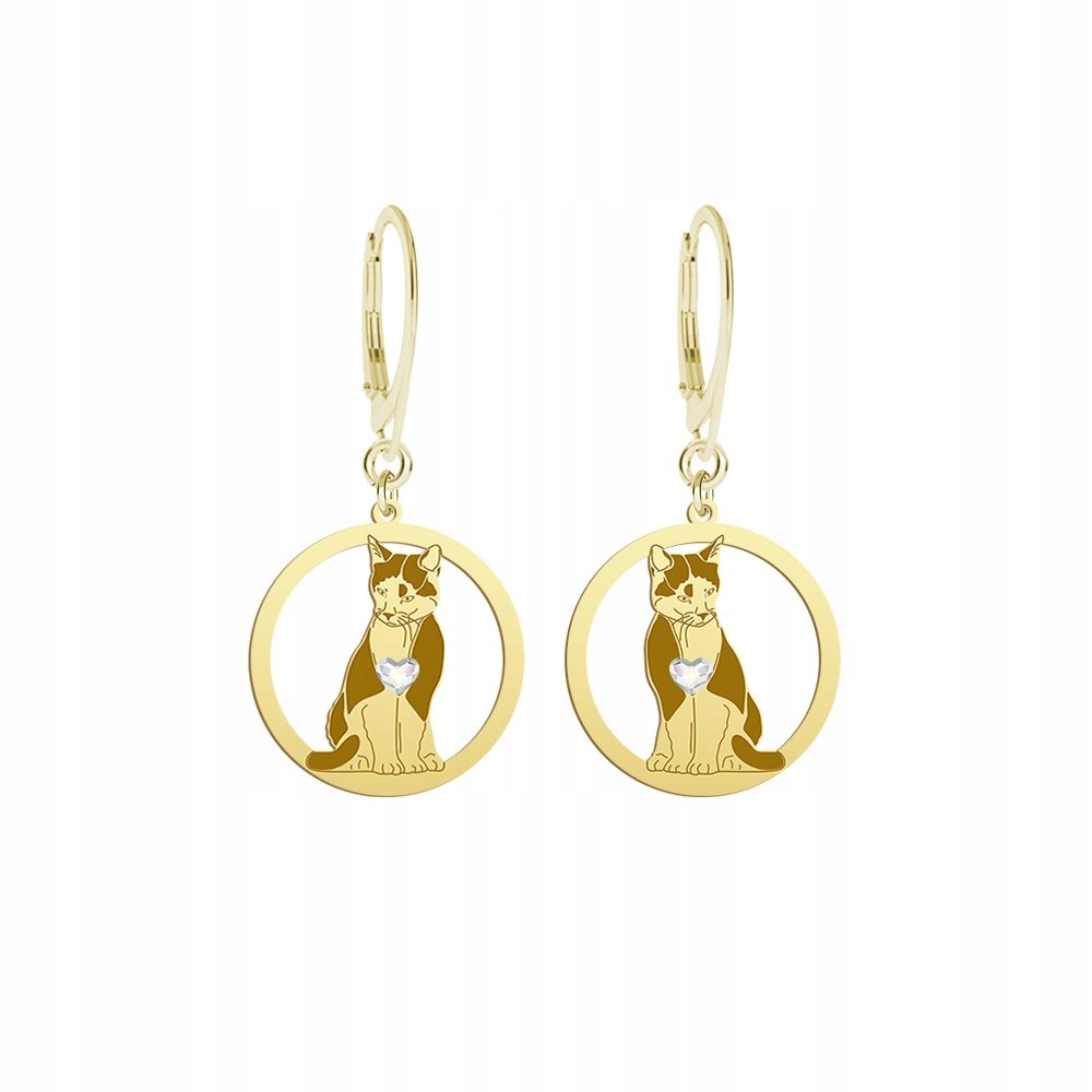 Kolczyki Złote Kot Domowy TUXEDO 925 Prezent Biżuteria Kobieta GRAWER