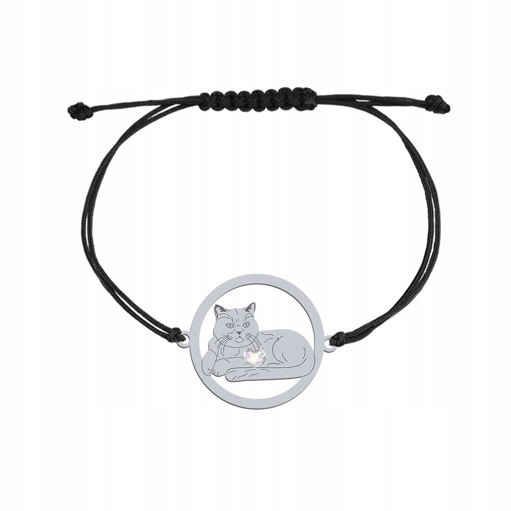 Bransoletka Srebrna British Shorthair Cat Biżuteria 925 Sznurek GRAWER