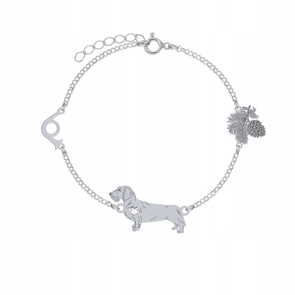 Bransoletka Srebrna z Jamnik Szorstkowłosy 925 Prezent Łańcuszek GRAWER