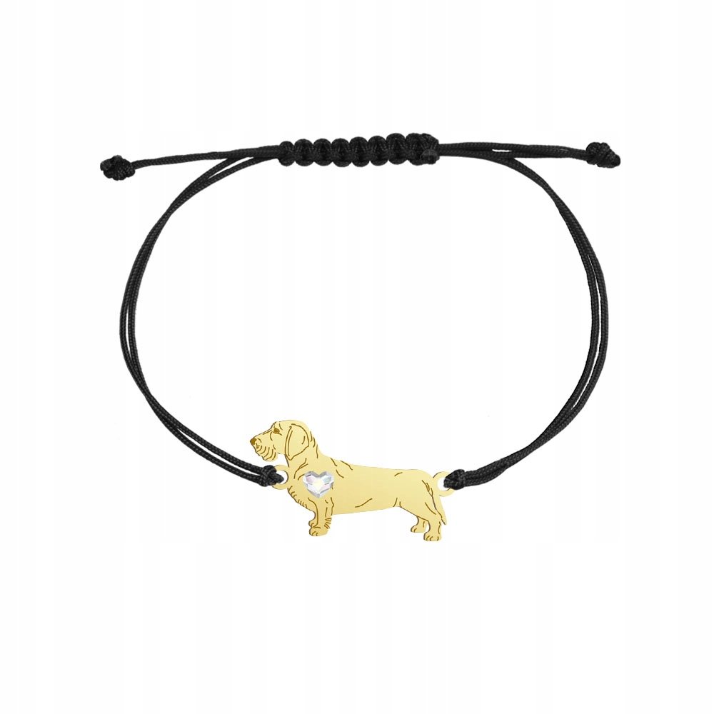 Bransoletka Złota z Jamnik Szorstkowłosy 925 Biżuteria Sznurek GRAWER