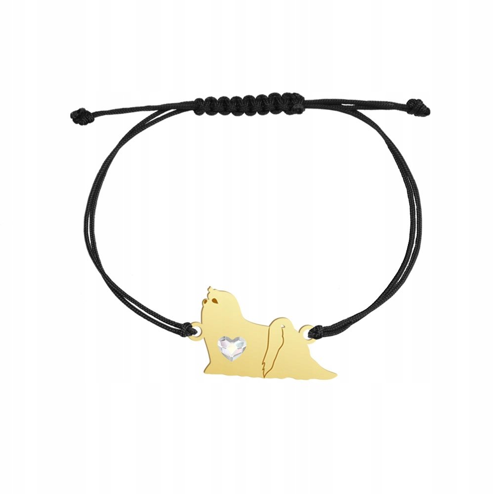 Bransoletka Złota z psem Maltańczyk 925 sznurek Biżuteria Prezent GRAWER