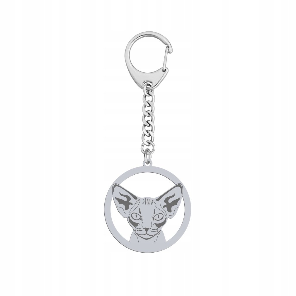 Srebrny Brelok do kluczy z Kotem Devon Rex 925 Biżuteria Prezent GRAWER