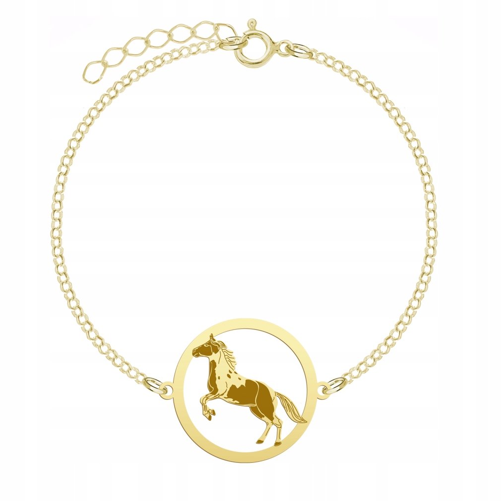 Bransoletka Złota Koń American Paint Horse 925 Łańcuszek Biżuteria GRAWER