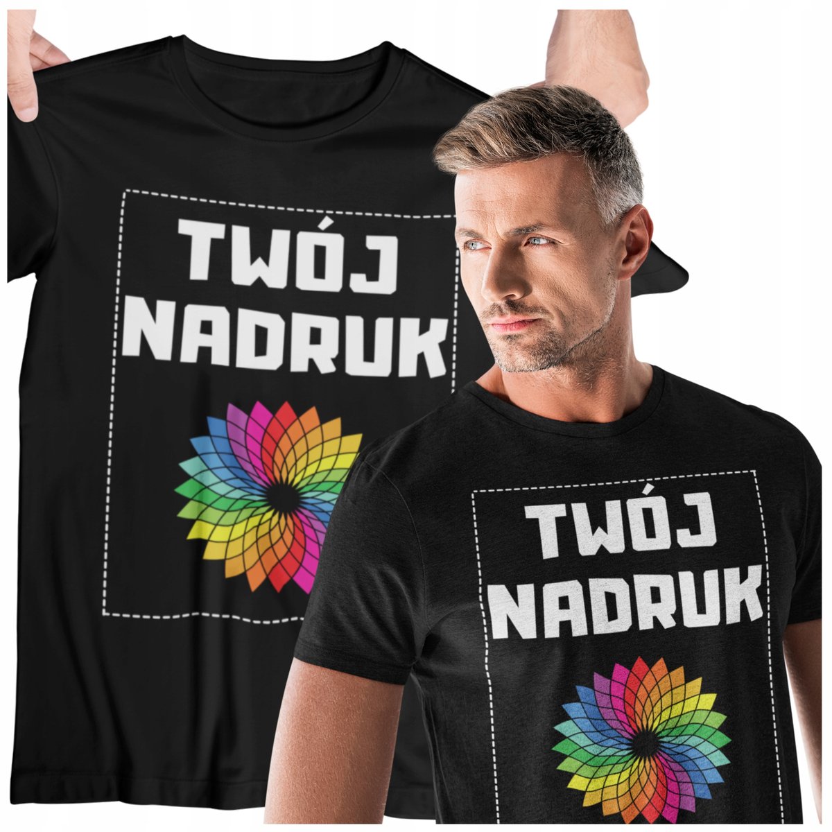 T-SHIRT KOSZULKA MĘSKA Z WŁASNYM NADRUKIEM GRAFIKĄ NAPISEM KREATOR PREMIUM
