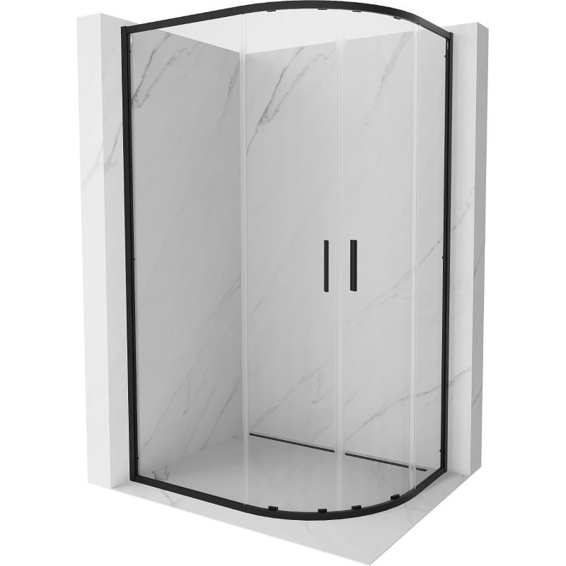 Mexen Exo kabina prysznicowa półokrągła asymetryczna rozsuwana 100 x 80 cm, transparent, czarna - 8132-100-080-70-00