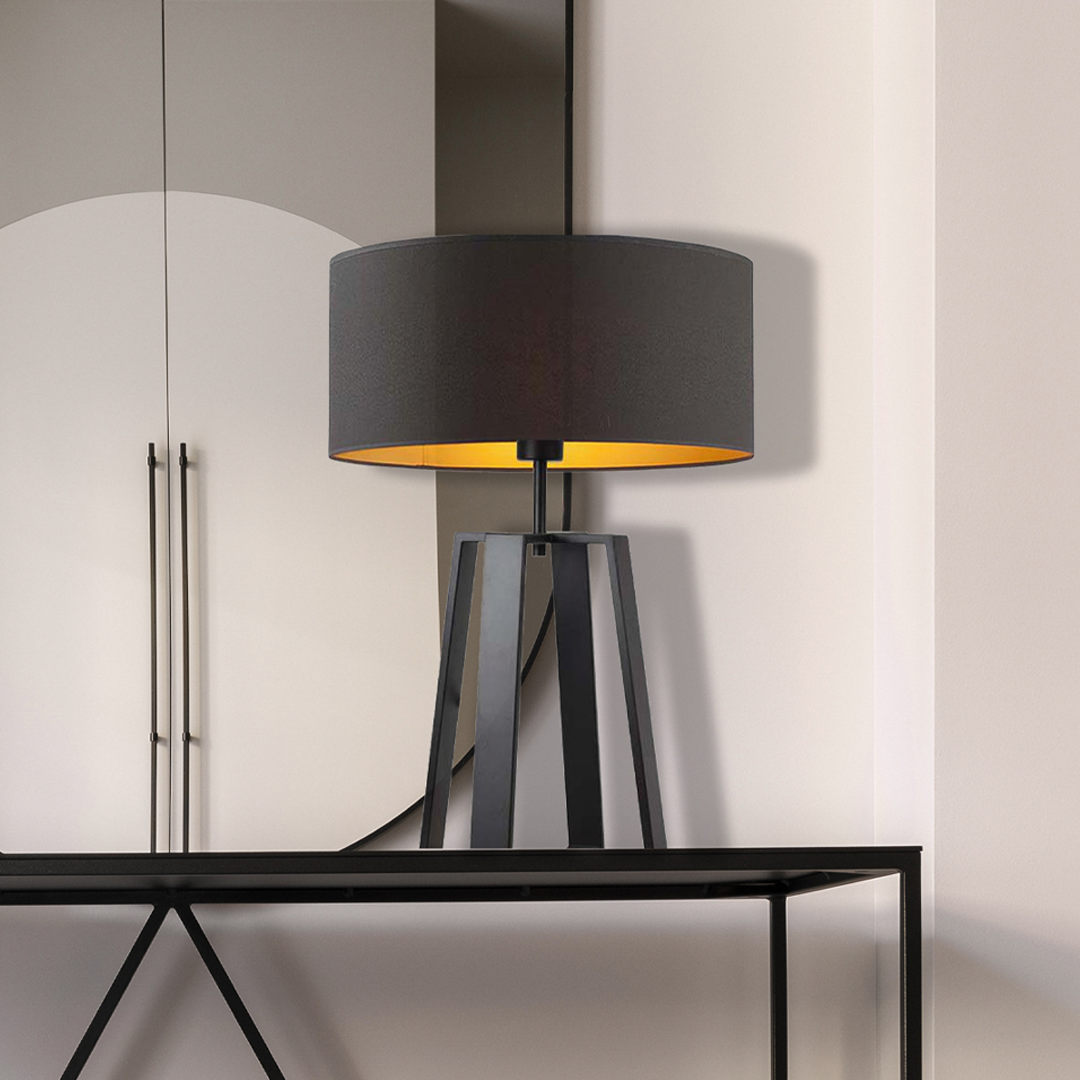 Czarna lampa stołowa do salonu THOR GOLD