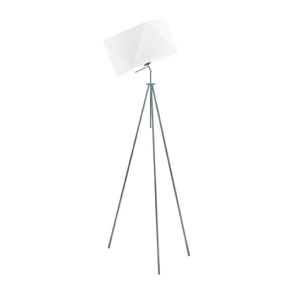 Srebrna lampa podłogowa trójnóg z białym abażurem HAVANA